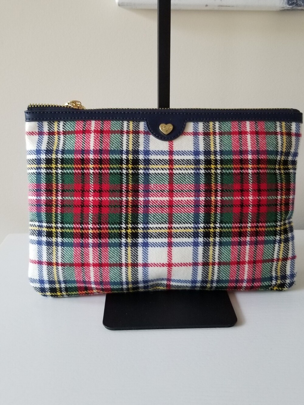 Stoney Clover Lane Large Plaid Clutch Zip Top Pouch